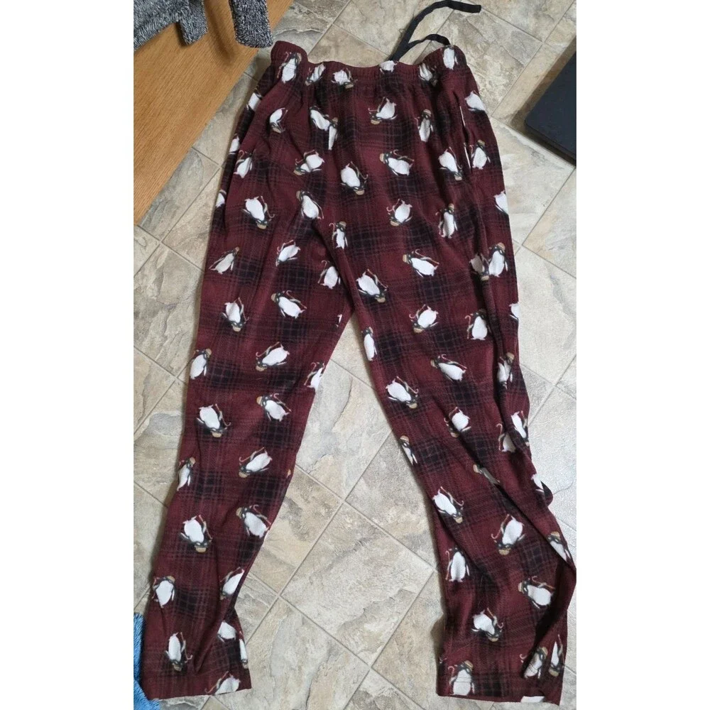 Stafford‎ Mens (M) Fleece Sleep Pants Flannel Lounge Pajamas Penguins Plaid